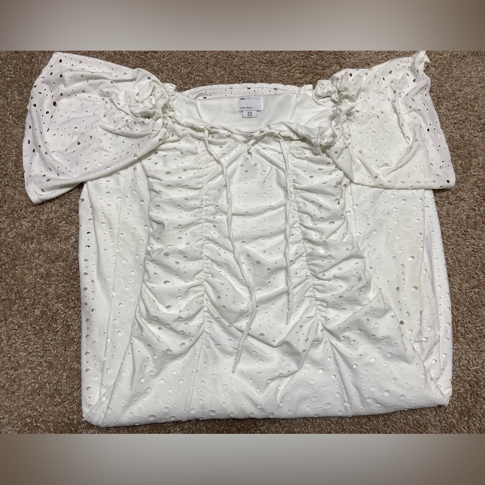 ASOS white eyelet ruched top dress size 10